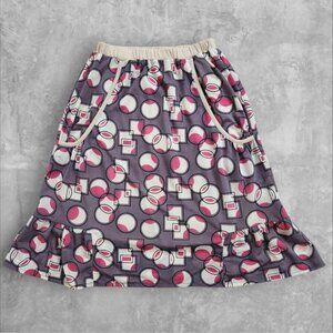 Pink Adobe Flare Skirt M Midi Length All-over Pattern Elastic Waist Pocket